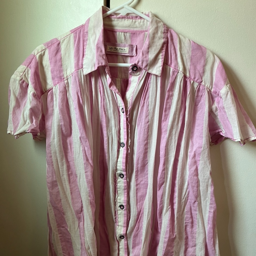 Free People Pink and White flowy shirt fits L to XL